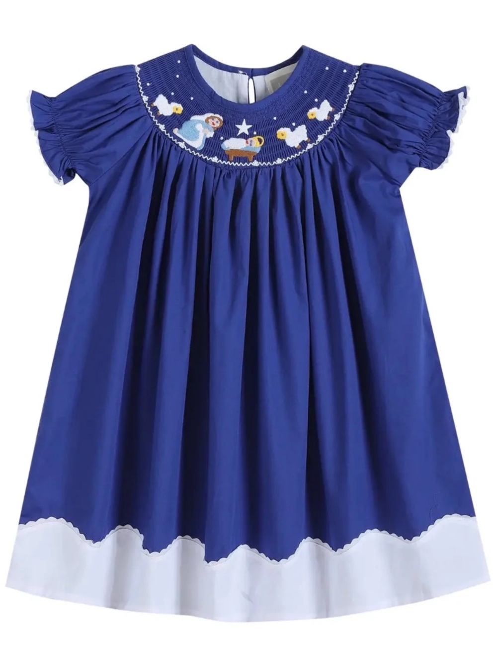 Lil Cactus Girls Royal Blue Christmas Nativity Smocked Bishop Dress Size 5